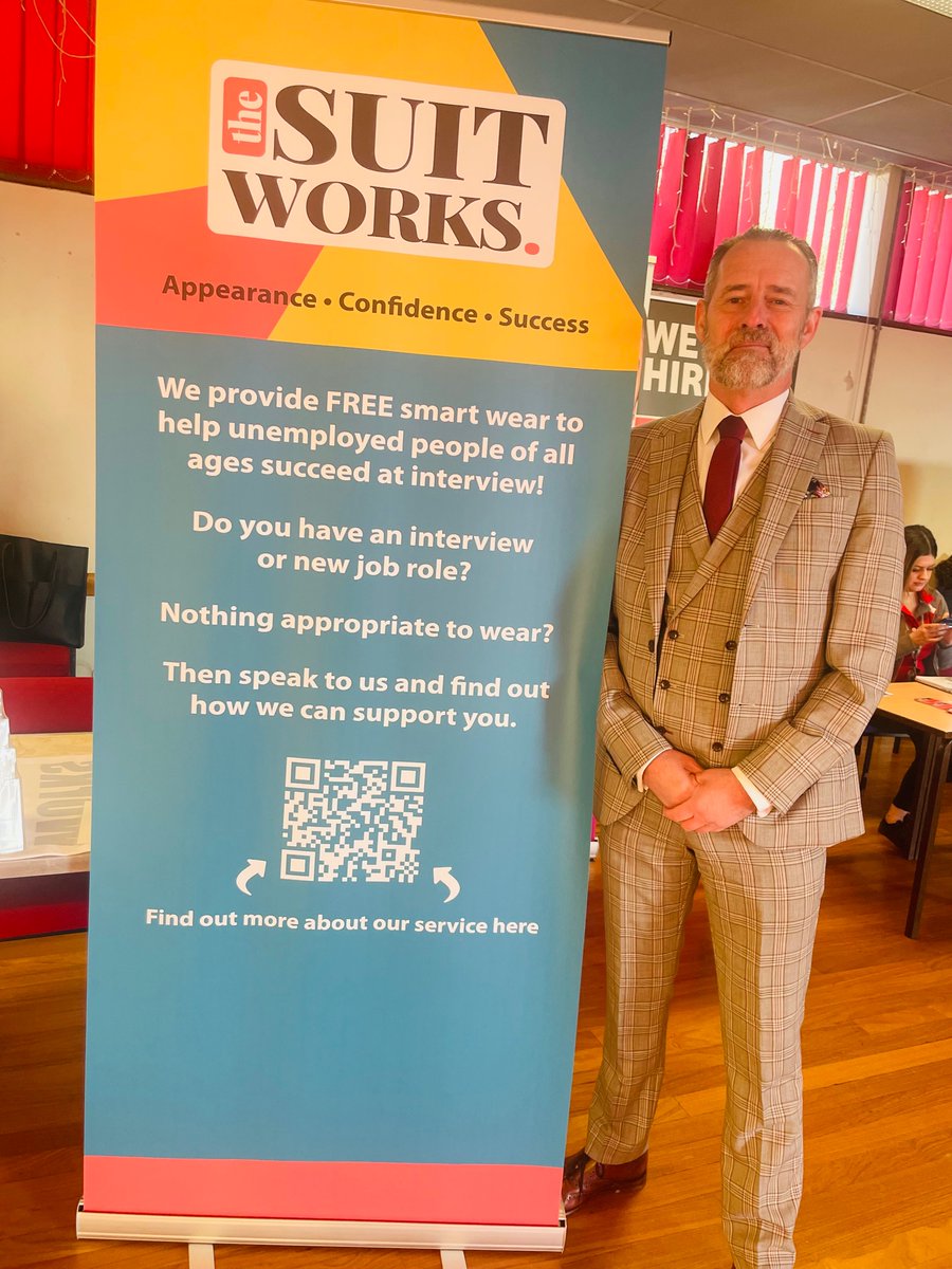 Great to be at the @shef_working jobs fair today with @opportunityshef. 

We found this dapper gentleman to model alongside our new banner. He's really showing us how The Suit Works! 😊

#thesuitworks