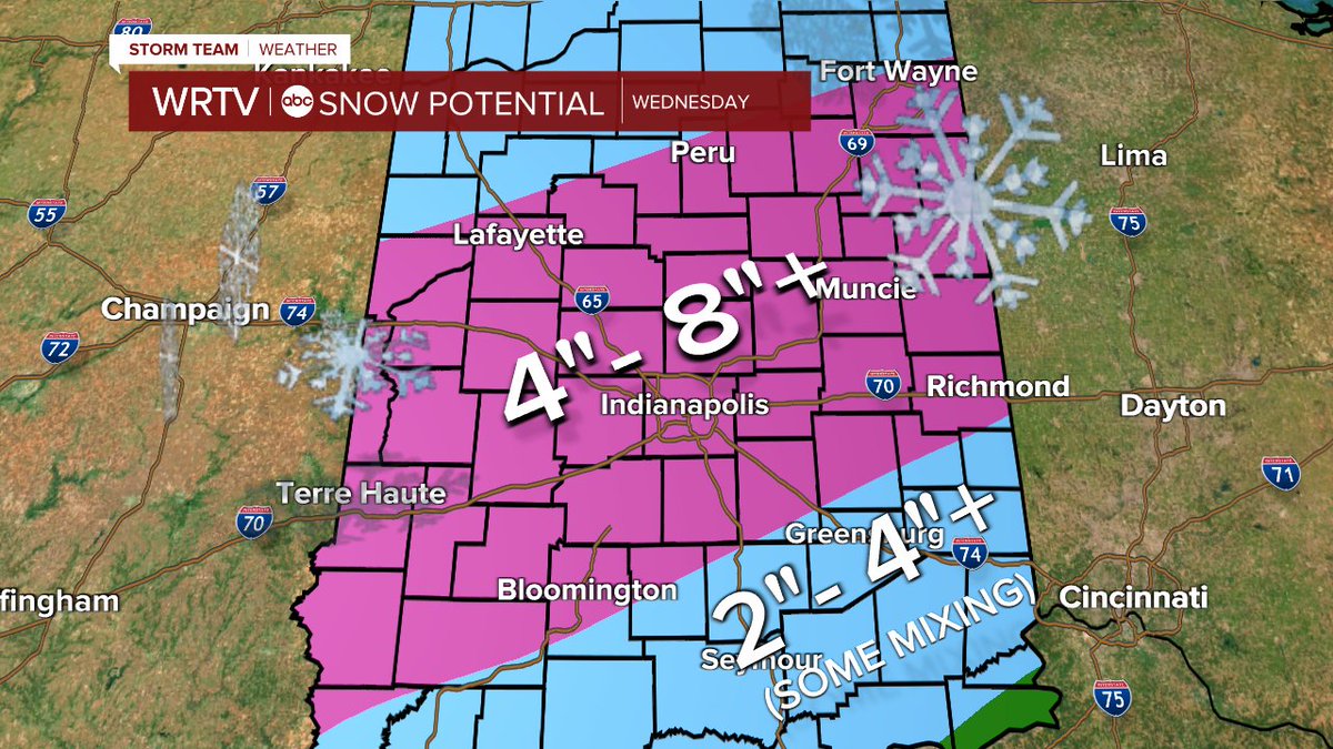 WINTER STORM WARNING | The National Weather Service has issued a Winter Storm Warning from 1 a.m. - 7 p.m. Wednesday for most of central Indiana.
