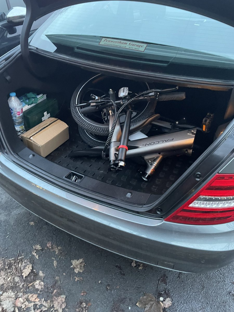 Fab Folder! Falcon Flo folding ebike! Stylish looks and excellent 30-40miles range off its neat internal frame battery and rear wheel motor. Really comfy to ride with demos available. Slots in the boot and ideal for campers etc.. #fabfolder #emobility #Lancashire #ebike #preston