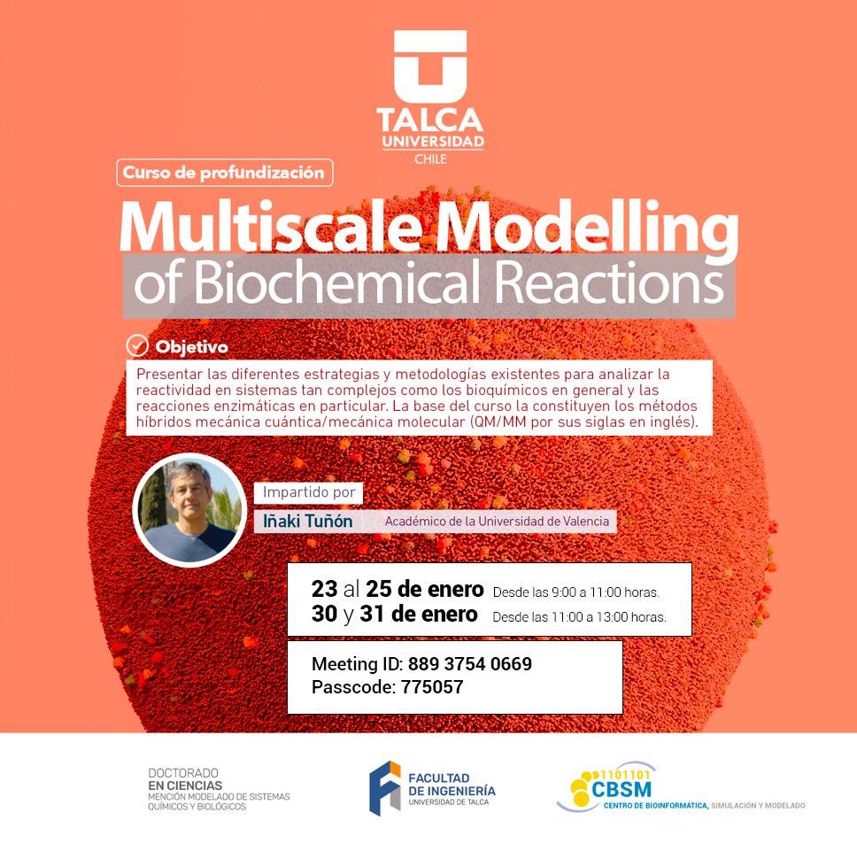do_sqb's tweet photo. #CursoDeProfundización >>>

Les invitamos a participar del #curso intensivo, dictado por el académico #IñakiTuñon (#UniversidadDeValencia. España). 

Una actividad que es parte del curso “Tópicos en modelado de sistemas moleculares” del programa @do_sqb 🔗 https://t.co/MTBdVsZc6a https://t.co/D5wsApm3C7