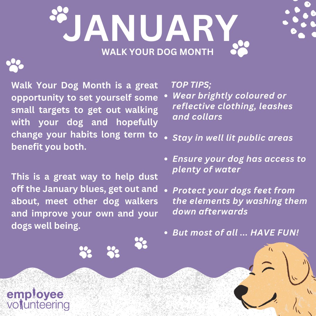 Despite the month approaching it's end, it's never too late to blow off those winter blues by taking your dog out for a walk! 

Why not make it a resolution for the year ahead? 

#employeevolunteering #awarenessdays #walkyoudogmonth