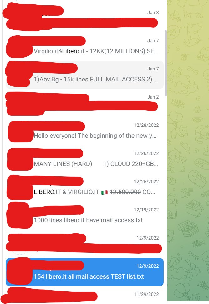 Il 9 ed il 19 dicembre sono stati pubblicati dei files d'esempio con qualche credenziali su #libero del #leak. Poi il 25 dicembre il primo messaggio di vendita dei 12 milioni di account.