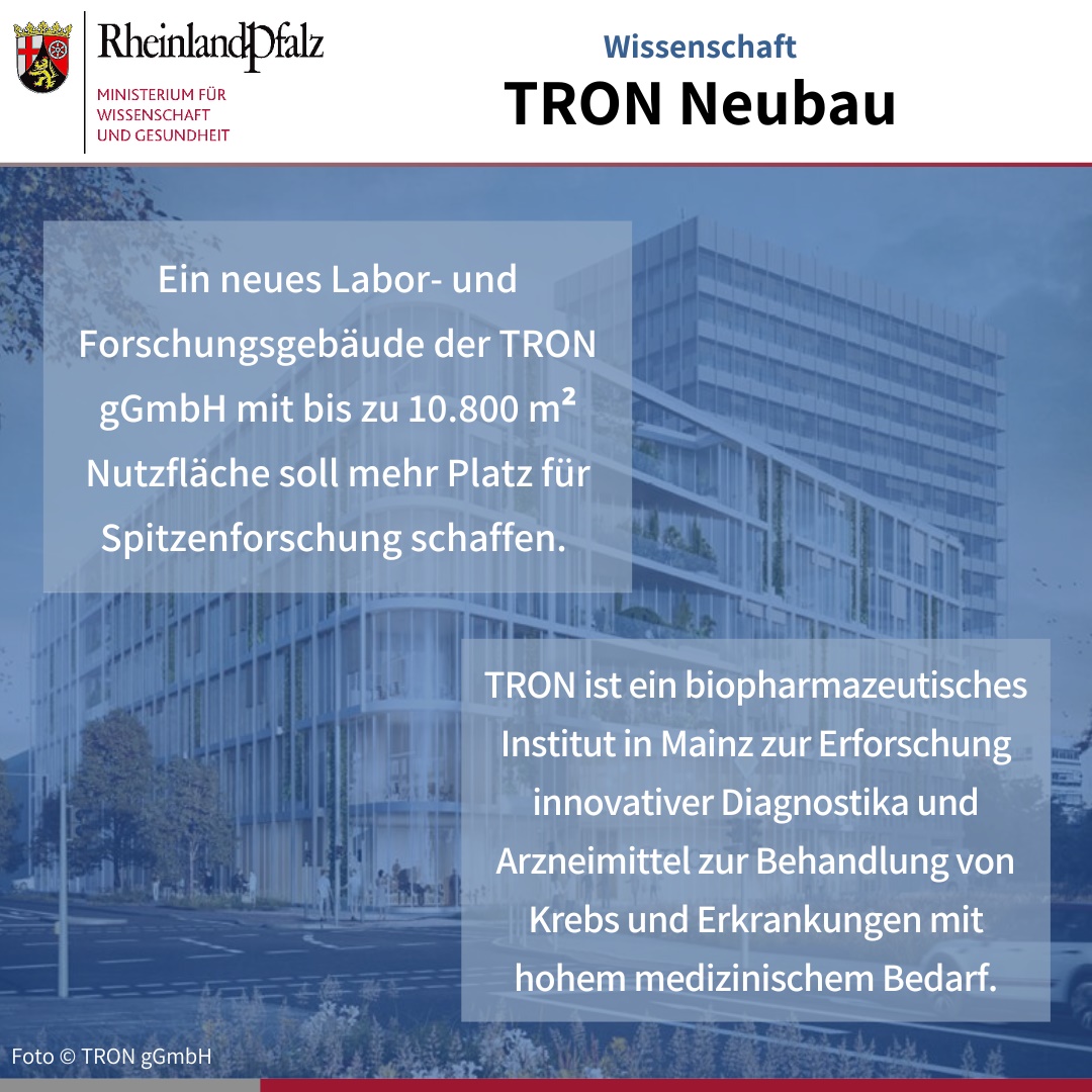 MWGRLP's tweet image. „Mit dem #Forschungsneubau wollen wir nicht nur neuen Platz für #Spitzenforschung schaffen, sondern es soll auch ein attraktives internationales Zentrum zur Aus- &amp;amp; Fortbildung hochtalentierter Doktoranden/Doktorandinnen entstehen“, so Gesundheitsminister @clemenshoch. @tronmainz