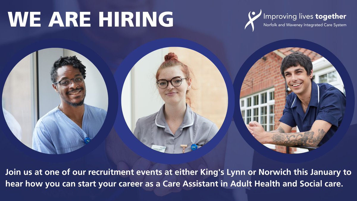 We are at our recruitment event at The Forum, Norwich, from 11am to 7pm TODAY,  for all job seekers looking to kick-start their health and social care career in 2023!

Just us to find out more information or visit: bit.ly/3GRwN5S