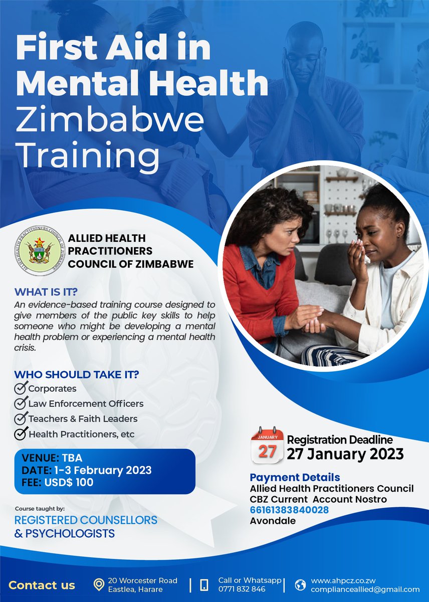 Did you know?
1) Men are 4 times more likely to commit suicide than women
2) Men generally think about their problems while women talk about their problems
3) According to research, 57% of young people in Zimbabwe are involved in drug and substance abuse
Call/App 0771 832 846
