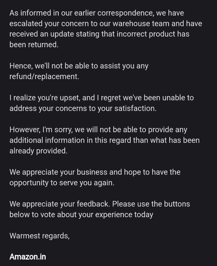 nitin36's tweet photo. @AmazonHelp How can you blame me that I have returned the wrong product. Your delivery checked the product while i was returning it and confirmed that everything was okay. https://t.co/PA0Cjccvk4