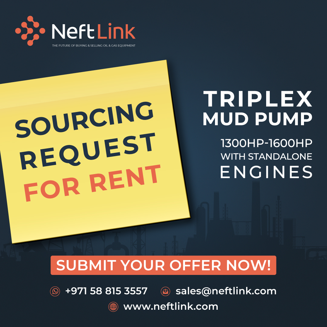 neftlink's tweet photo. We are looking for a 1300 – 1600hp Triplex mud pumps with standalone engines (Cummins or Caterpillar) to #Rent for 6 months. MENA region, Qty: 2 pcs
Submit your offer now: sales@neftlink.com
Call/WhatsApp +971 58 815 3557 
#Oilgas #OilandGasEquipment #Mudpump #OilandGasNews https://t.co/OTEzgsPpFZ