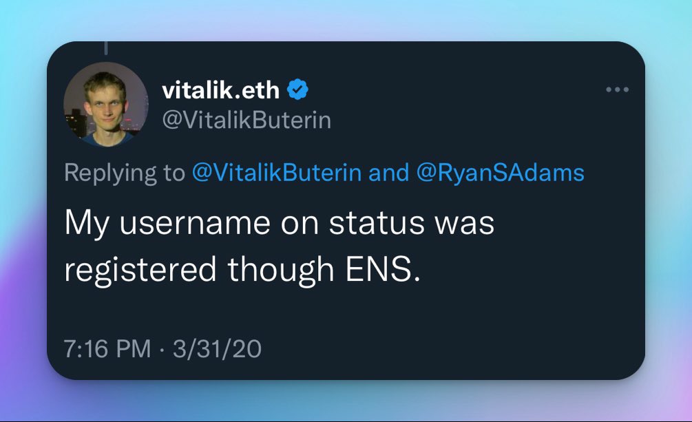 dr3a_eth's tweet image. Vitalik’s notable tweets about ENS 🧵👇
