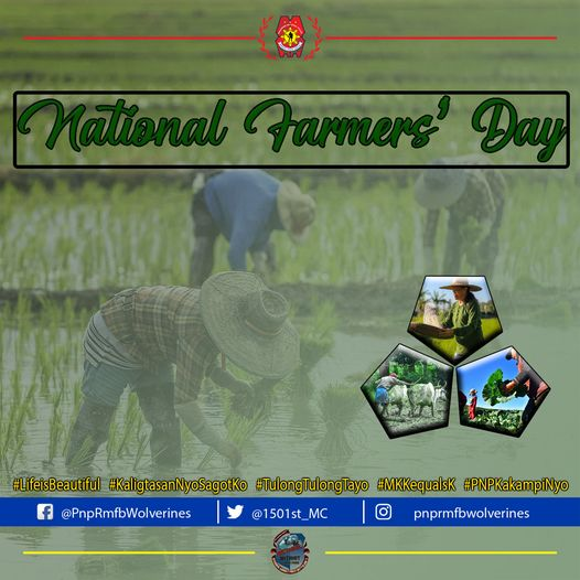 RmfbWolverines's tweet image. NATIONAL FARMERS&apos; DAY
Pinapahalagahan ng iyong kapulisan ng Pnp Rmfb Wolverines ang mga kontribusyon at sakripsiyo ng ating mga kababayang mga magsasaka bilang isang sektor na nagtataguyod ng ating ekonomiya.

#LifeIsBeautiful 
#TulongTulongTayo 
#KaligtasanNyoSagotKo
#MKKequalsK