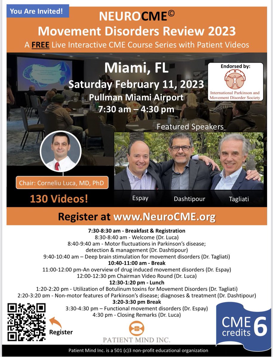 Corneliu Luca (@luca_corneliu) on Twitter photo Looking forward to hosting this comprehensive review of movement disorders in Miami on February 11. Amazing faculty and over 100 videos covering Deep Brain Stimulation, botulinum toxins, and more. Registration is free !!@univmiami <a href="/AlbertoEspay/">Alberto J Espay</a> <a href="/movedisorder/">MDS</a>
<a href="/ParkinsonDotOrg/">Parkinson's Foundation</a> Looking forward to hosting this comprehensive review of movement disorders in Miami on February 11. Amazing faculty and over 100 videos covering Deep Brain Stimulation, botulinum toxins, and more. Registration is free !!@univmiami <a href="/AlbertoEspay/">Alberto J Espay</a> <a href="/movedisorder/">MDS</a>
<a href="/ParkinsonDotOrg/">Parkinson's Foundation</a>