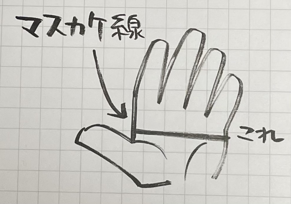 マスカケ線はこういうやつ。ド強運・天下取りの相だそうですよ。私はちなみに違います(笑)。

もしかしたら連載時はそこまで意識して描いてないかも。ここ数年は狙ってやってます。 