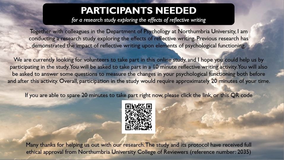 If you are able to spare 20 minutes to help us out with our research on reflective writing, please visit nupsych.qualtrics.com/jfe/form/SV_1Y…. Many thanks for your time