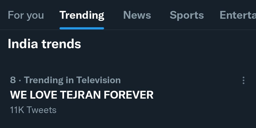 We are tre/nding at No. 8 with 11k tweets #TejRan lucky number 🤩❤️

Congratulations everyone 🎊 

WE LOVE TEJRAN FOREVER 

#TejRan #TejRanFam