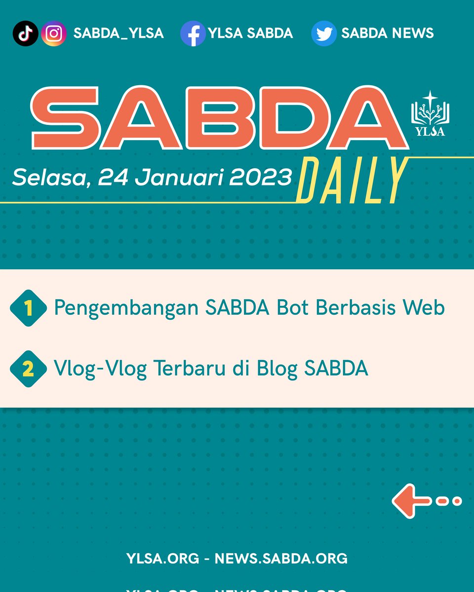 sabda_ylsa's tweet photo. Shalom sahabat SABDA.
Hari ini, ada beberapa info hangat yang terjadi di SABDA. Yuk, simak infonya dalam SABDA Daily 24 Januari 2022!
Untuk mendapatkan info selengkapnya, mari kunjungi https://t.co/uBRpNvuUjd!
#news #SABDA #YLSA #daily https://t.co/QBkyL0aieB