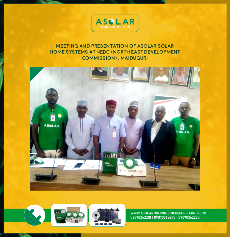 asolar_ng's tweet photo. It was great to meet with officials from the NEDC (North East Development Commission), Maiduguri to do a presentation on our solar home systems.💪
#Asolar #RuralElectrification #Solar #Asolarng #SolarHomeSystem #SunShine https://t.co/7OcXo4i6t6