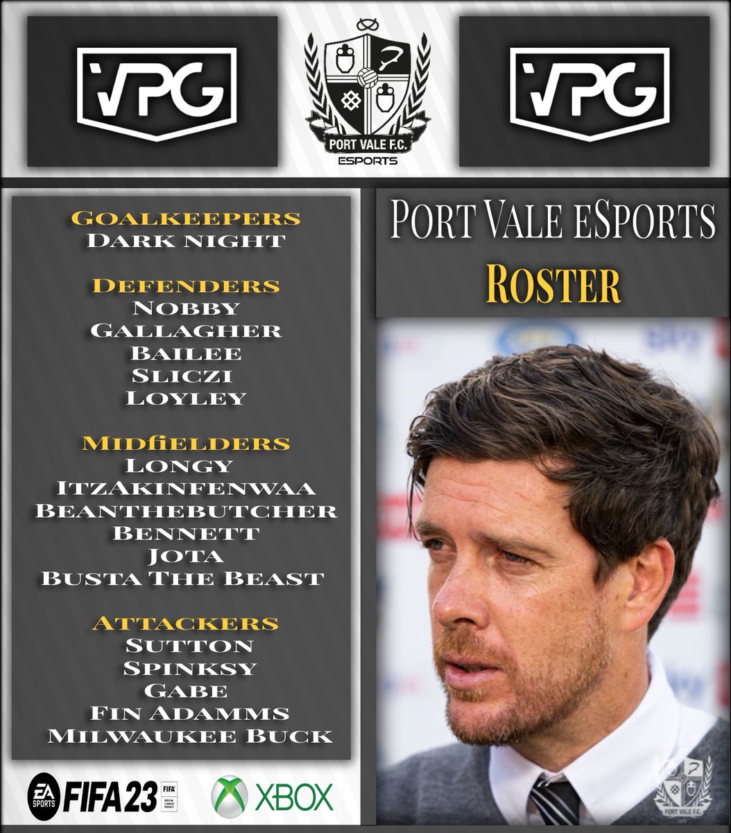 Our roster for our upcoming <a href="/OfficialVPG/">Virtual Pro Gaming</a> Championship season let's go lads.
<a href="/OfficialPVFC/">Port Vale Football Club</a> <a href="/Pettzsta/">Tom Pett</a>