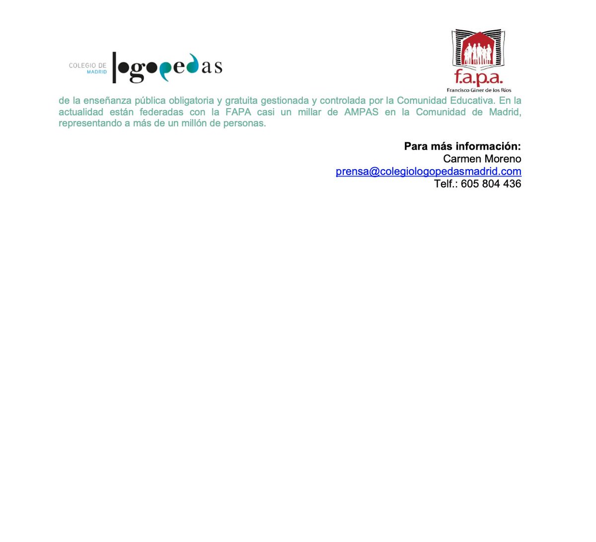 FAPA_Giner_Rios's tweet photo. En el #Diainternacionaldelaeducacion
queremos volver a reivindicar la figura del #Logopeda en los centros educativos.

El @ColeLogoMadrid y la @FAPA_Giner_Rios os explicamos los motivos.

#inclusion
#DerechosInfanciaFAPA
https://t.co/BpyIqYKxCR https://t.co/45XMJY4EBE