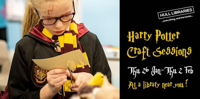 In the run up to our big Harry Potter Night on Friday 3 February we'll be getting crafty at a library near you! Join us to make broomstick pencils and animal masks, lots of activity sheets and colouring pages to take away too!
Full details at this link: eventbrite.co.uk/e/harry-potter…