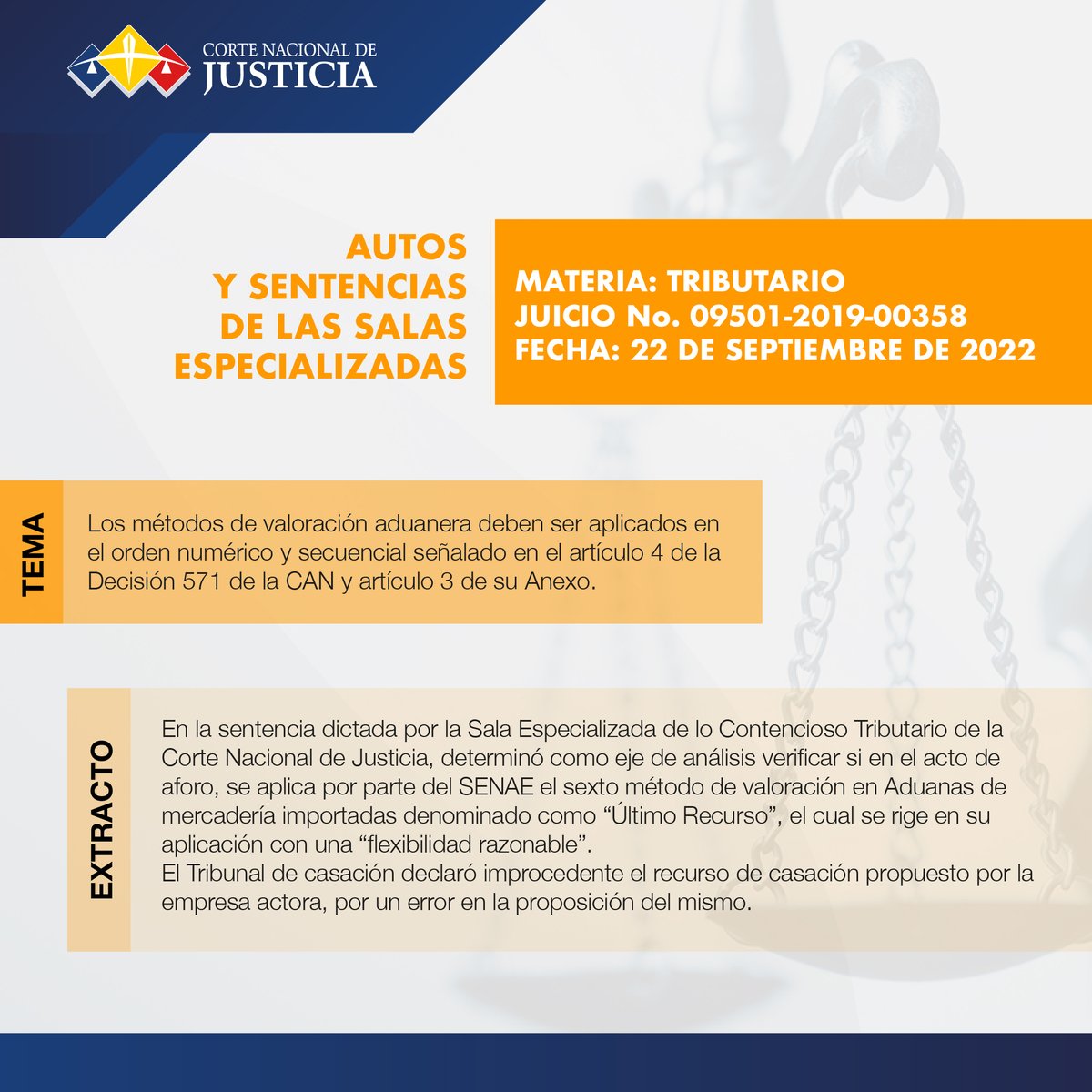 CorteNacional's tweet photo. 📜#SentenciasCNJ | Revisa la sentencia completa de la Sala Especializada de lo Contencioso Tributario de la @CorteNacional de Justicia, en el siguiente enlace ➡ https://t.co/AsHNNqkW53 https://t.co/GRMITlPmEW