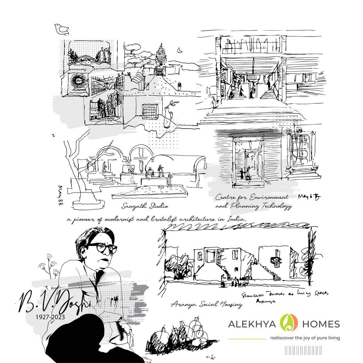 AlekhyaHomes's tweet image. Deeply Saddened to hear of the passing of the great BV Doshi. Winner of the Pritzker Prize and RIBA gold medal. A visionary Architect and Urban Planner that helped shape twentieth-century India. R.I.P Sir.
#bvdoshi #indiaarchitecture #Inspiration #AlekhyaRise #AlekhyaHomes