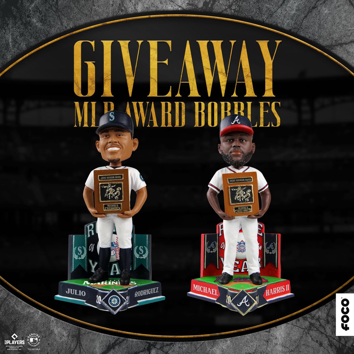 ByJasonFoster's tweet photo. Giveaway for Braves and Mariners fans!

I've got Michael Harris II and Julio Rodriguez Rookie of the Year bobbleheads to give away, courtesy of my pals @focousa.

To enter, RT this and follow me, @focousa and @focobobbles. 

I'll pick a winner for each one at 4 p.m. ET Wednesday. https://t.co/rjNl7yEV7Y