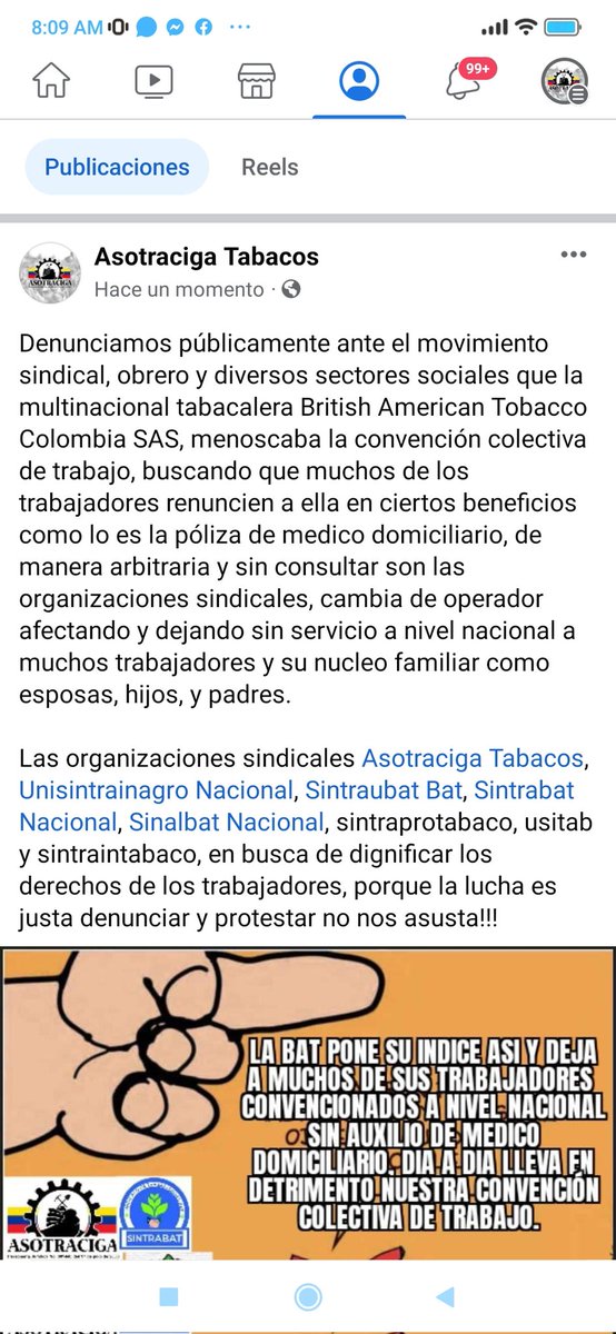 Denunciamos ante el movimiento obrero, sindical y diversos sectores sociales a la multinacional tabacalera British American Tobacco Colombia SAS, la cual menoscaba y lleva en detrimento nuestra convención colectiva de trabajo vigente. <a href="/MintrabajoCol/">MinTrabajo</a> <a href="/PalmaEdwin/">Edwin Palma Egea</a> <a href="/UTCinformaopina/">Confederación Sindical UTC 🇨🇴</a>