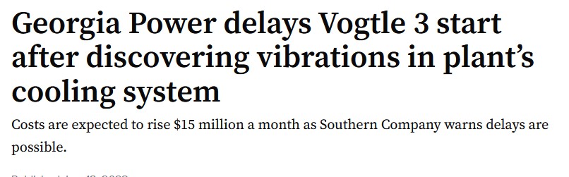 What "new generation" #nuclear power gets you: six years of startup delays, double the original cost estimates (sounds a lot like the old generation) utilitydive.com/news/vogtle-nu… via <a href="/theharryshearer/">Harry Shearer</a> #LeShow #nonukes #TooCostlyToMeter