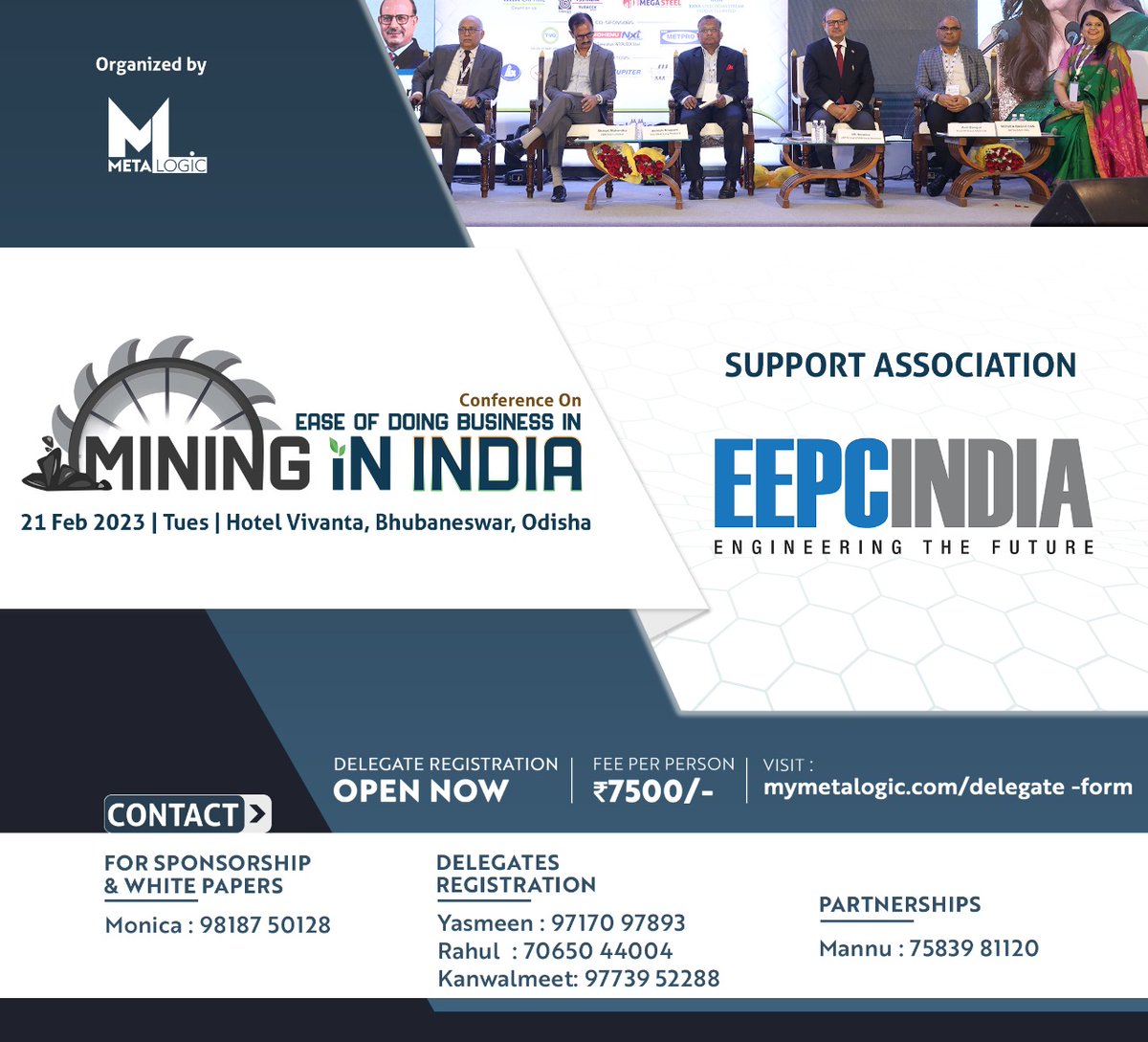 metalogicpms's tweet image. EEPC INDIA participating in Metalogic Conference on Ease of Doing Business in Mining in India on 21st February at Bhubaneswar. All members of EEPC are welcome to participate by sending an email at metalogicpms@gmail.com 

#eepc #mining #steel #engineering #equipment #machine