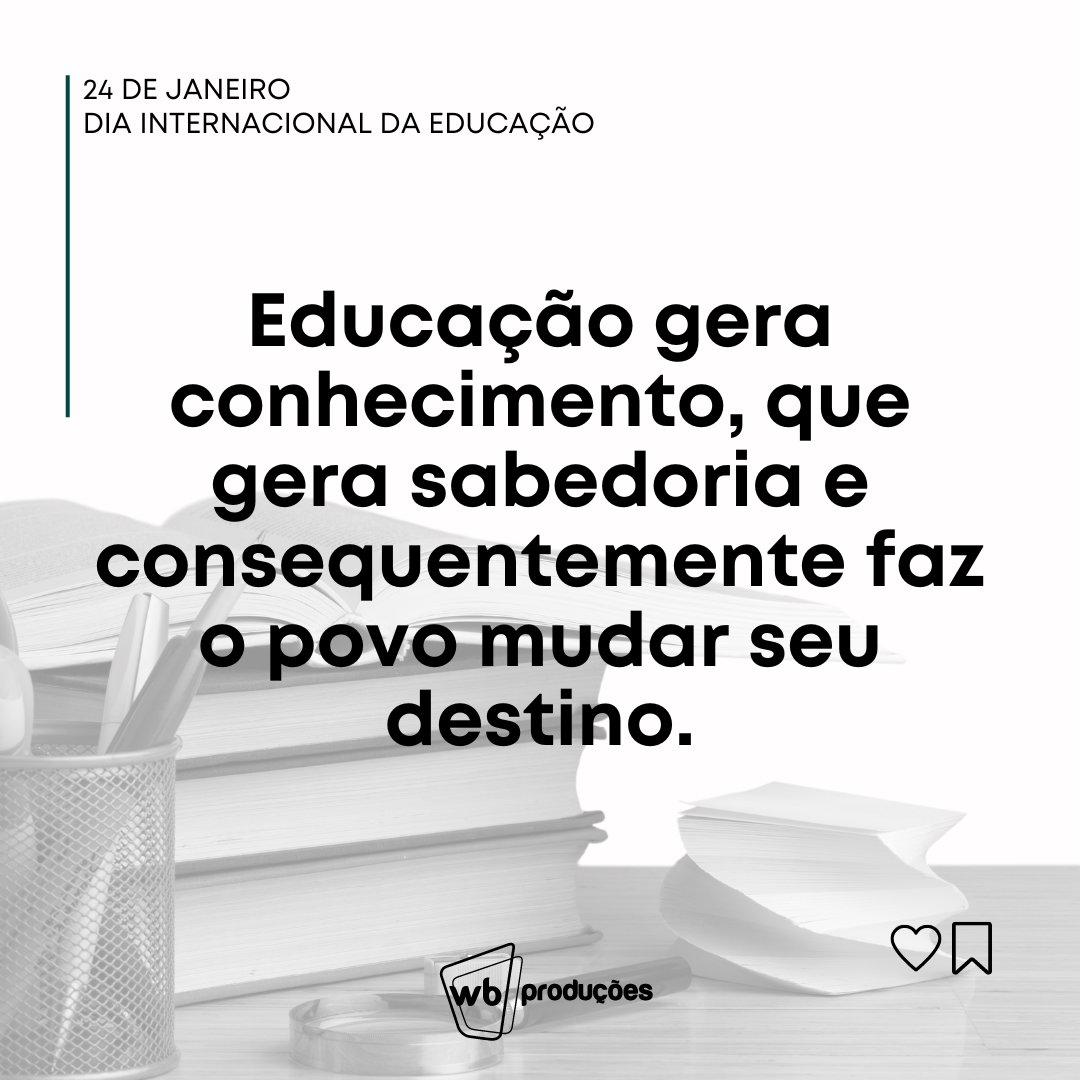 WB_Producoes's tweet photo. 24 de Janeiro | Dia Internacional da Educação 📚

Nós acreditamos no poder da Educação e entendemos que ela é uma ferramenta fundamental para transformação do ser humano.

Nosso compromisso é intensificar a educação, através da ARTE e da CULTURA, de forma acessível e inclusiva. https://t.co/K5vMDoyIAx