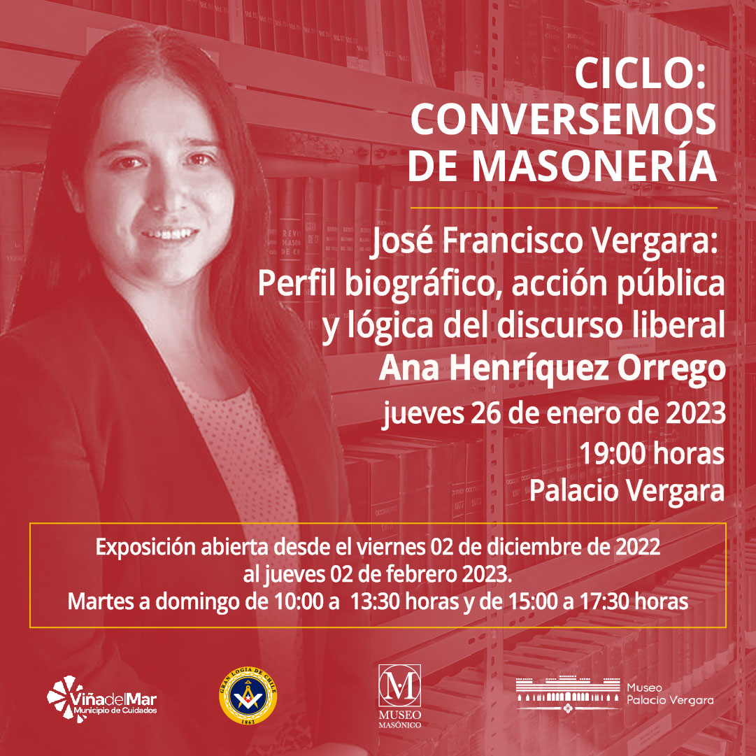museomasonico's tweet photo. 🏛 Este jueves 26 de enero a las 19:00 hrs se realizará el segundo conversatorio del Ciclo "Conversemos de Masonería" en el #PalacioVergara.

Expondrá Ana Henríquez Orrego sobre José Francisco Vergara.

¡No te lo pierdas! 🤗 https://t.co/bKwCq0X2p9