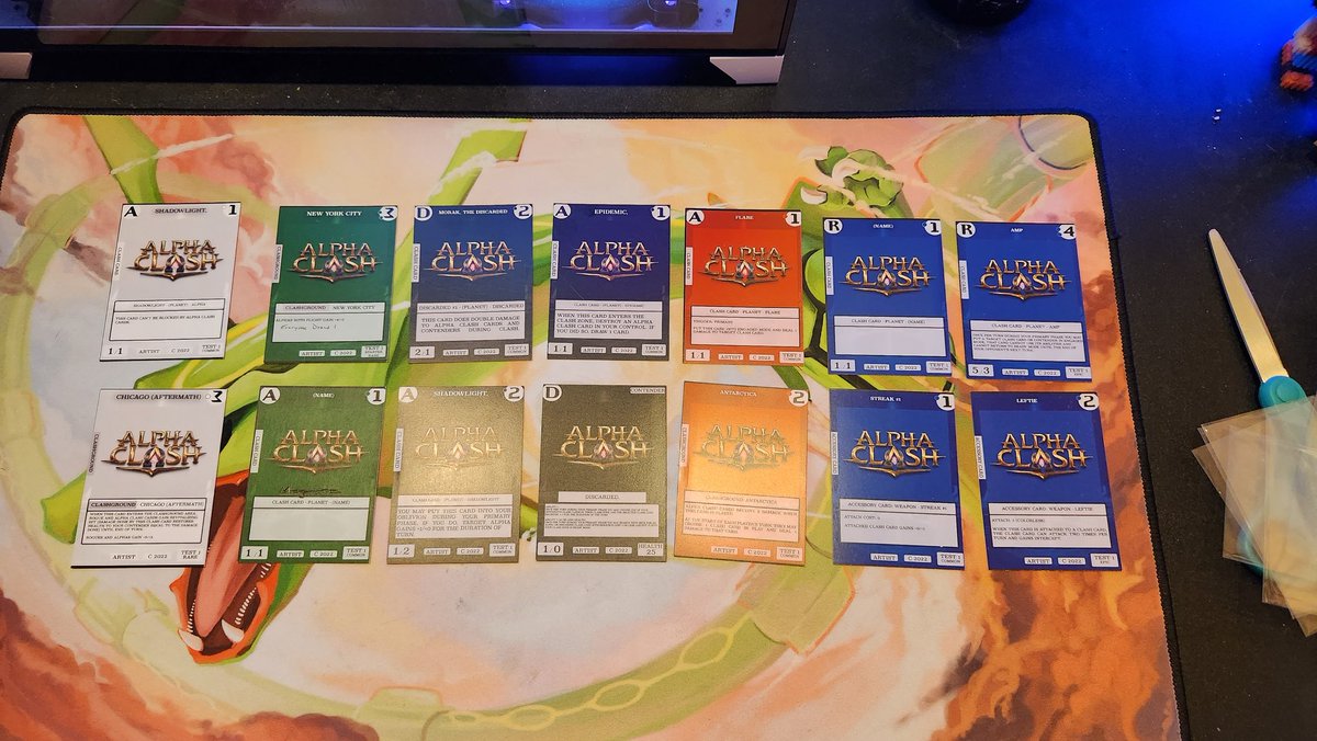 ogcrowkush's tweet photo. Big shout out to the @AlphaClashTCG team for sending me a piece of history. These playtest cards will be well taken care of. I am honored to hold them!!! https://t.co/BdsWAQmrwM