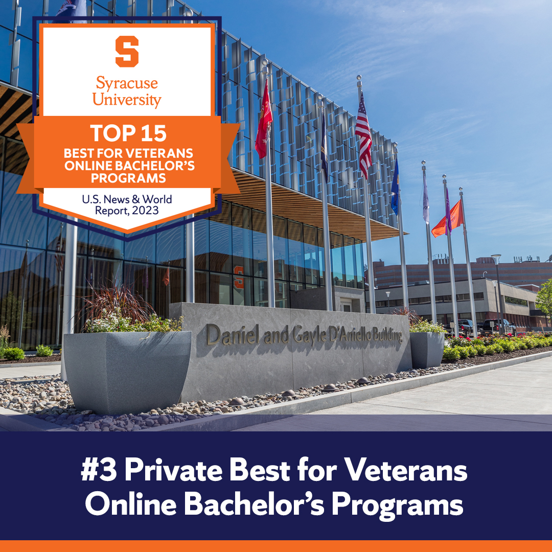 BREAKING: We proudly announce that <a href="/SyracuseU/">Syracuse University</a> online undergraduate programs have achieved our highest ranking yet - coming in at #13 for Best Online Bachelor's Programs for Veterans and #3 among private schools! #BestPlaceForVeterans🍊