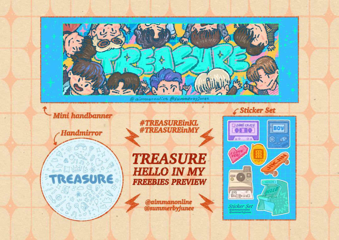 TREASURE HELLO Tour in Kuala Lumpur Freebies 

<a href="/summerbyjunee/">Malaysia GO 🇲🇾 slow reply</a> X <a href="/aimmanonline/">aimmantheworld</a> 

How to claim
• like and retweet this tweet
• show this tweet to me on dday

100pcs only 

#TREASUREinKL #HELLOinKL