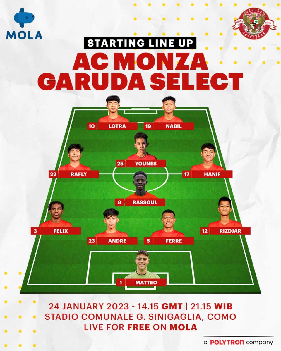 Garuda_Select's tweet image. Garuda Select Line up 🎙️14:15 GMT

Watch Live on Mola 📺

Pertandingan pertama musim ini yang disiarkan secara langsung! 🎙️ 21:15 WIB

Saksikan langsung di Mola 📺

#GarudaSelect