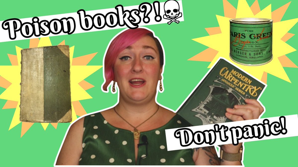 book_historia's tweet image. Some green books are hiding a toxic secret: arsenic ☠️ Learn about what book historians and conservators know about arsenical books, and what to do if you have a green book (hint: don’t panic!) in the new episode of #BiteSizedBookHistory 📗 youtu.be/Z51mQPqqOuo