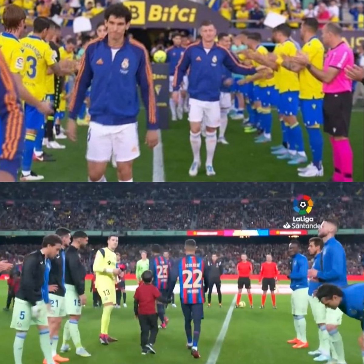 Cuando el Madrid gana la Supercopa de España los arbitros le hacen el pasillo junto con el equipo rival.

Cuando el Barça gana la Supercopa de España los arbitros esperan en el centro del campo mientras el equipo rival le hace el pasillo.

Españita, país podridamente madridista.