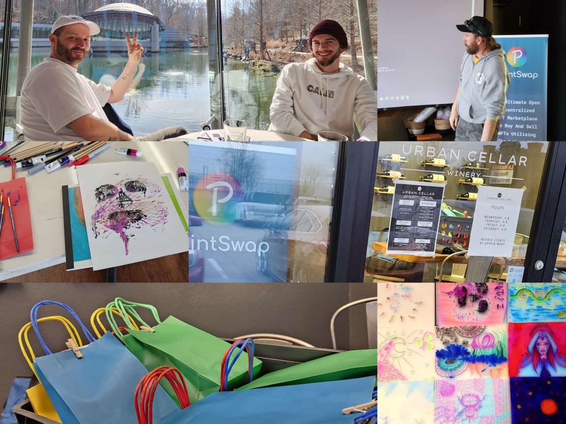 The venue was lovely. The gift bags contained palette curated art supplies! We created the POAP artwork together with each participant using only what was given in their bag. Artists and Devs creating together! 🧵