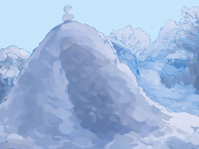 お絵描きちょっと進めた雪をしっかり描くのは初めてなので色々吸収してこう 