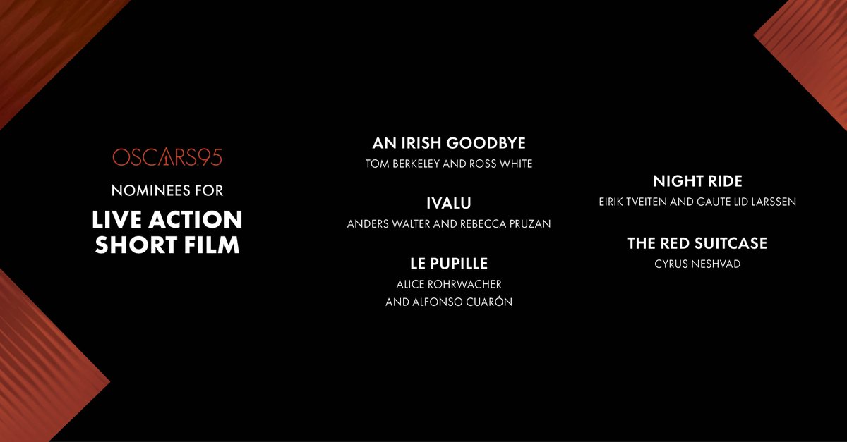 TheAcademy's tweet photo. Short on time, big on talent, here are this year's nominees for Live Action Short Film. #Oscars #Oscars95 https://t.co/XJkjcSmcbu