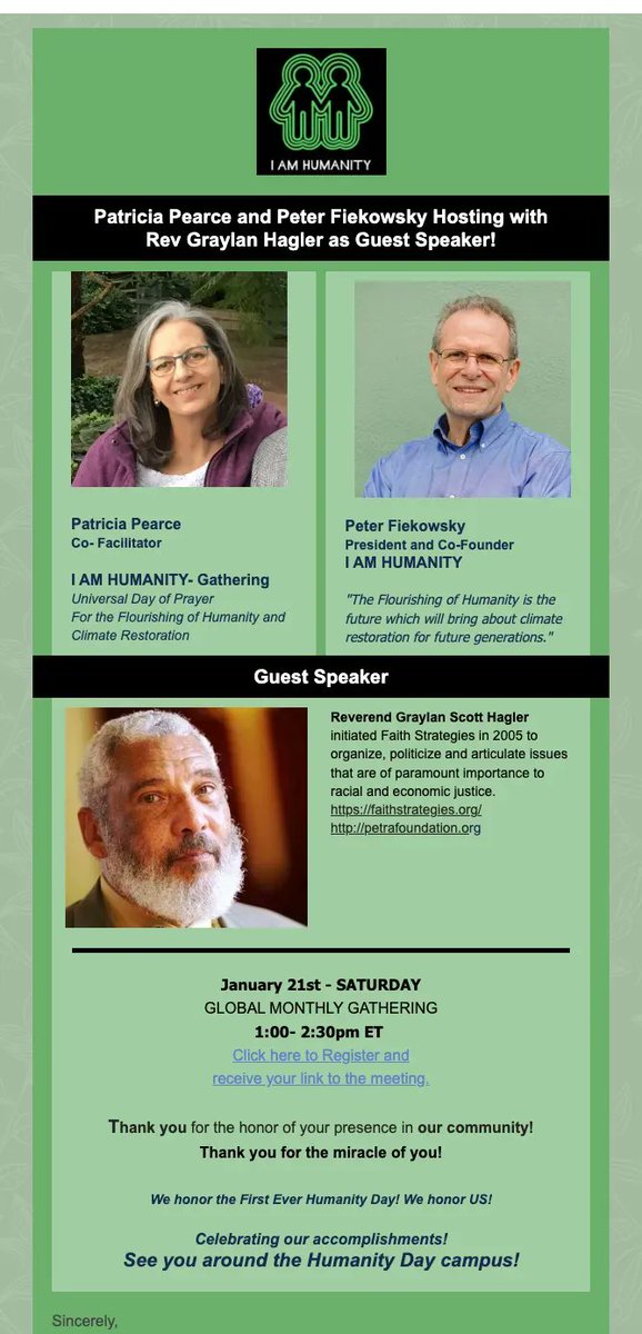 Science and international conferences aren't getting us closer to restoring a livable climate for future generations. Perhaps spiritual suasion and prayer can provide the needed impetus. 

We had an extraordinary  discussion Saturday.  Recording coming soon!