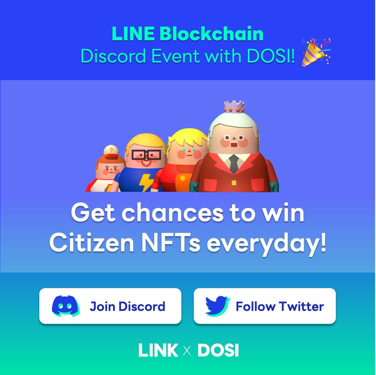 KaiaChain_TW's tweet photo. LINE區塊鏈 Discord社區活動✨
🎁DOSI Citizen NFT抽獎活動! 參與活動有機會抽到Citizen NFT! @LINEBC_Global @DOSI_official 
Discord👉https://t.co/EEYanFV714 https://t.co/RPKfpEFQJa