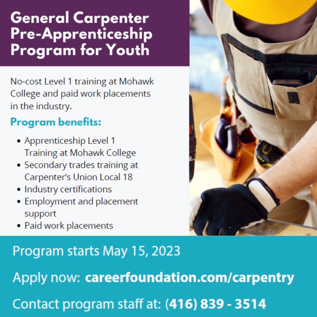 NC_CES's tweet photo. Get the Tools You Need to Enter the Field of Carpentry

This program trains youth, between the ages of 18 and 29, for a career in carpentry/construction.
The program’s next cohort will go from May-December 2023. Applications are now open. Apply on the website today! https://t.co/UJFzLRydAG