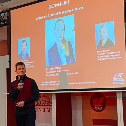 generalifrance's tweet image. 📢Conférence chez @GeneraliFrance avec @InesDauvergne: « Les hommes comme les femmes ont un intérêt collectif à lutter contre les agissements sexistes car tous peuvent en être témoins, victimes ou auteurs. Il s'agit de garantir un cadre de travail respectueux pour tous » #sexisme