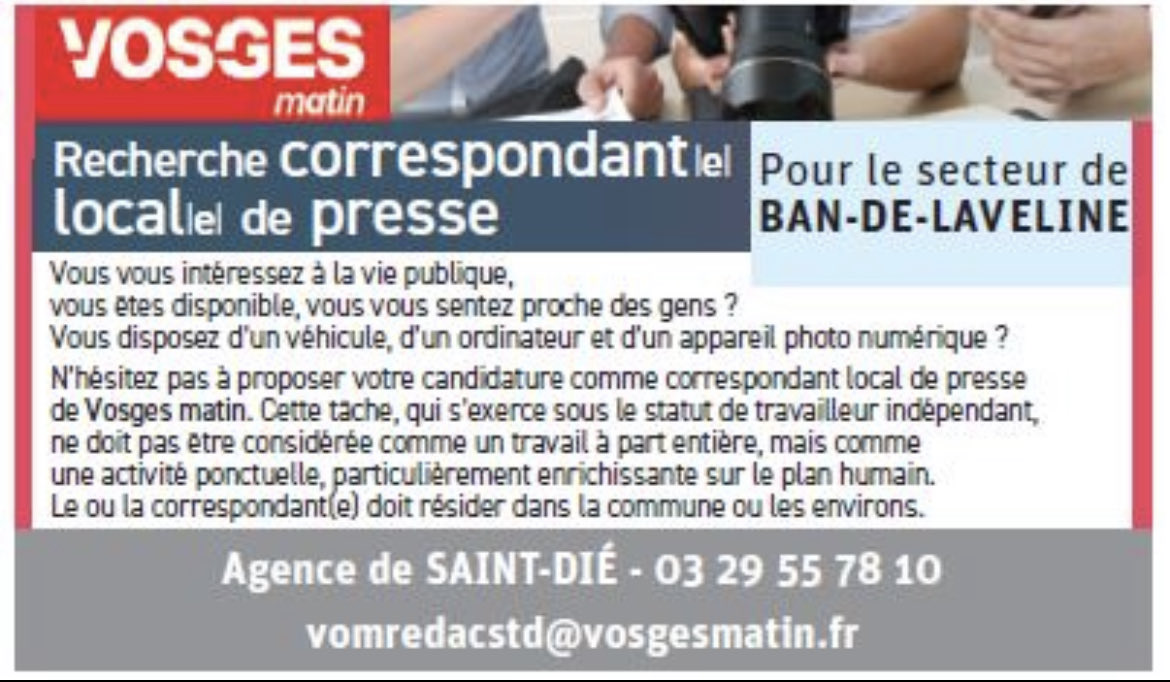 Le #journal de #Saint-Dié ⁦<a href="/VosgesMatin/">Vosges Matin</a>⁩ recherche… 
#presse #pqr #job indépendant #vosges