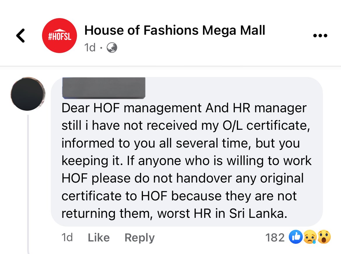 aruni_t's tweet photo. Thread. Toxic workplace #SriLanka 

The #HouseOfFashion incident has not just revealed how poor its service levels are, but has also exposed how horrible and toxic its culture is. This is a comment from a former employee: https://t.co/3Y1CUhQ2FJ