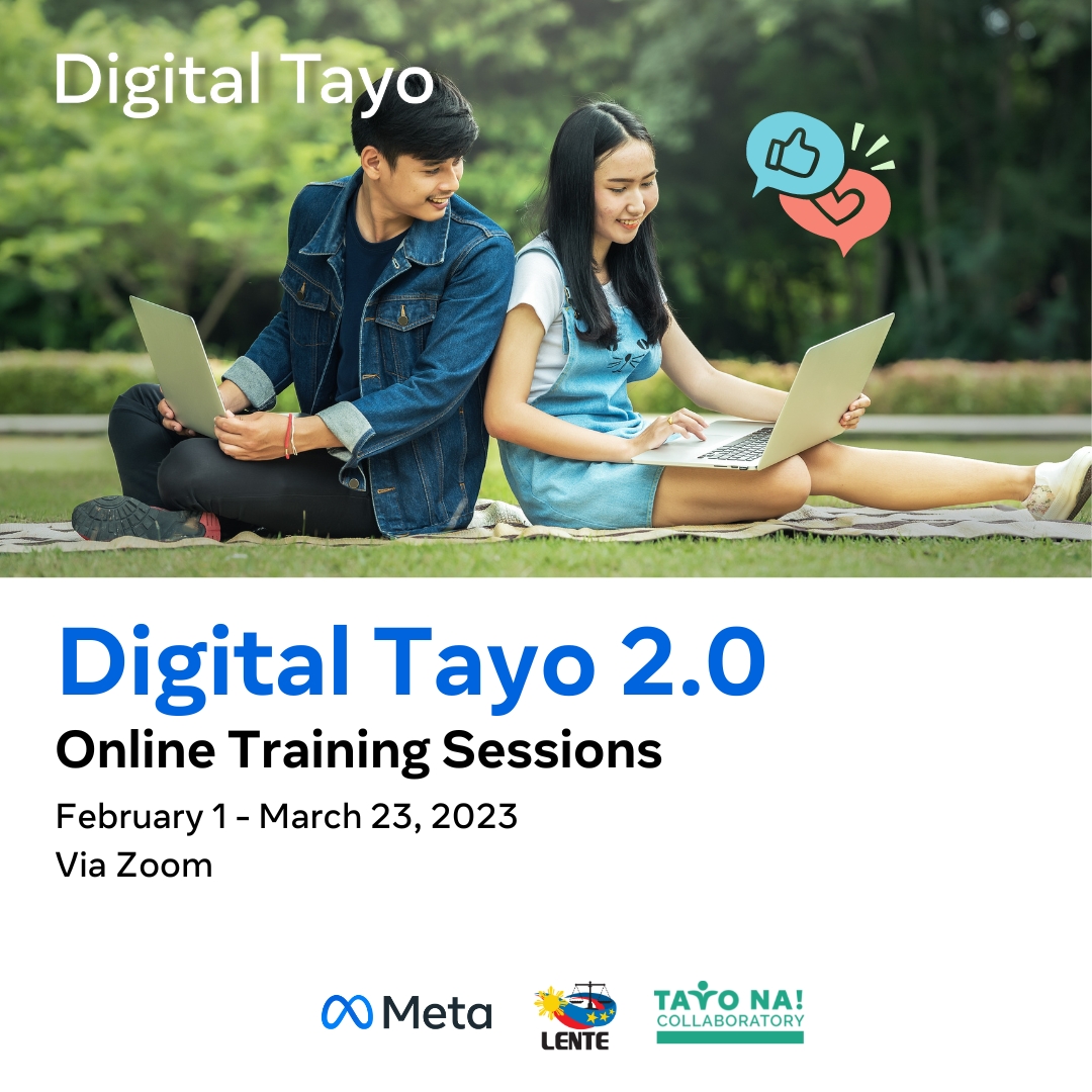 lente_ph's tweet photo. Sa tulong at pangunguna ng @Meta , magsasagawa ng online training sessions ang LENTE at @tncollaboratory para sa kanilang mga chapters at coalition patungkol sa Digital Tayo 2.0.
#Meta
#DigitalTayo
#SATINangEleksyon https://t.co/1Q8xHLg6Gp
