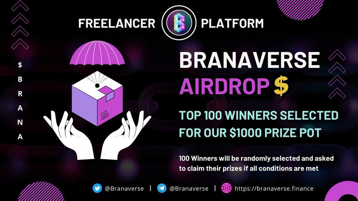 Enter the #Branaverse Airdrop Contest to find work in Web3 &amp; have the chance to win a prize 🏆

How to enter the Airdrop Contest: 👉 forms.gle/Z4sjq9fSBWHsoZ… 

Socials &amp; More: 👉 linktr.ee/branaverse 

#BRANA #Branaversian #Freelancer $BRANA #web3