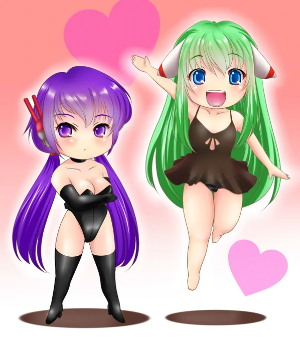 #オリキャラは性癖の見本市紫髪の娘はカレンさん、緑髪の娘はチッチさんでないちちさんです(*'ω`*)カレンさんはフォロワーさんの所にお嫁に行きました('ω`*) 