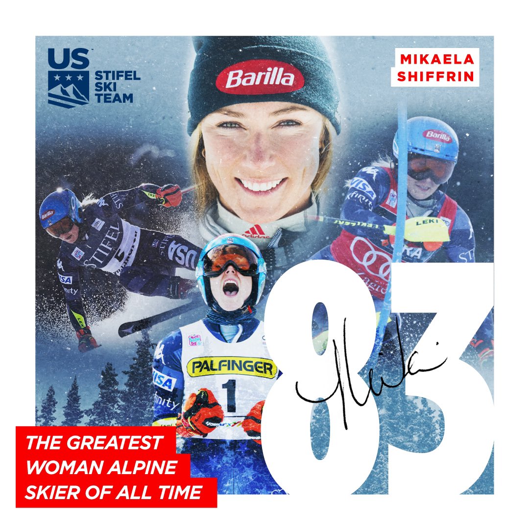 .<a href="/MikaelaShiffrin/">Mikaela Shiffrin ⛷️</a> WINS!!!! HISTORY IS MADE!!! 

.@mikaelashiffrin has become the winningest woman alpine skier in history, taking her 83rd World Cup victory today in Kronplatz !! 🙀🎉🍾

#stifelusalpineteam <a href="/Stifel/">Stifel</a>