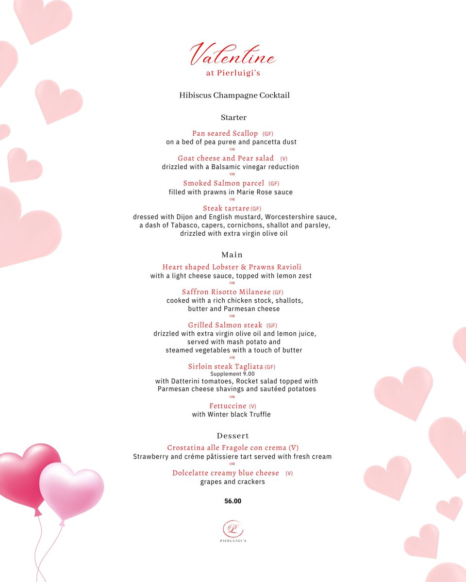 Pierluigi’s Valentine’s Day bespoke menus!❣️

An early and late sitting for the perfect romantic evening.

Tuesday 14th February 2023 - 
Limited availability 

pierluigis.com | 020 8663 3387 | reservations@pierluigis.com ❣️

#LikeWeAlwaysHaveBeen #Valentines #Pierluigis